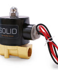 Heavy Duty 3 8 Inch Zinc Alloy Solenoid Valve 12 Volt Dc Normally Closed Npt 0.6 Cv Zero Pressure Opens Direct Lift Zero Drama Operation Runs Slick On Water Oil Diesel Air with red and black wires.