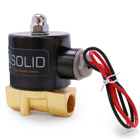 Heavy Duty 3 8 Inch Zinc Alloy Solenoid Valve 12 Volt Dc Normally Closed Npt 0.6 Cv Zero Pressure Opens Direct Lift Zero Drama Operation Runs Slick On Water Oil Diesel Air with red and black wires.