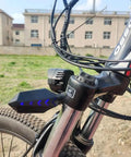 All In One Ebike Light Kit With Headlight Horn Turn Signal And Brake Light Fits 36V 48V 52V 60V 72V Ebikes And JULET 811 911 813 913 DIY Connectors Plug And Play Install Front Safety Lighting System For Daily Rides installed on e-bike's fork