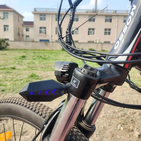 All In One Ebike Light Kit With Headlight Horn Turn Signal And Brake Light Fits 36V 48V 52V 60V 72V Ebikes And JULET 811 911 813 913 DIY Connectors Plug And Play Install Front Safety Lighting System For Daily Rides installed on e-bike's fork