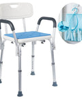 Heavy Duty Shower Chair With Backrest For Bathtub Non Slip Bath Seat For Seniors and Disabled Adjustable Grippy Feet Support Bench Stable Medical Bath Chair For Safe Showers FSA Approved with blue seat and accessories