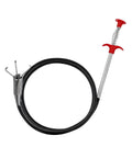 Heavy Duty Flexible Drain Clog Buster With 63 Inch Spring Steel Plumbing Snake featuring red handle and four prong claw.