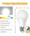 Natural Sunlight LED Bulbs 6000K Full Spectrum A19 9W 60W Equivalent E26 E27 Pack Of 3 For Home Use Bright, Real Daylight Vibe And UV Free Lighting For You product specifications