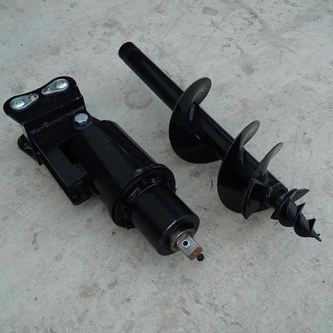 Post Hole Digger Auger Drill Attachment For Mini Excavator 0.8 To 1.5 Ton, 200 To 300 mm Diameter two hydraulic hoses visible