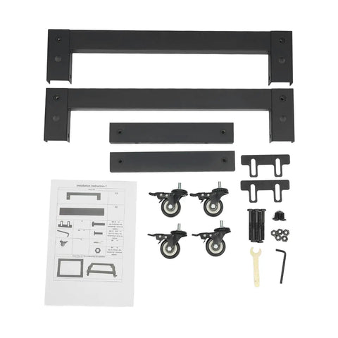 Beefy Heavy Duty Industrial Dolly With Adjustable Baffles, 660 Lb Capacity, Iron Frame, 360 Degree Swivel Casters With Ball Bearings, Ideal For Moving Furniture, Appliances, And Heavy Materials Around The Job Site. Kit parts laid out on white background.