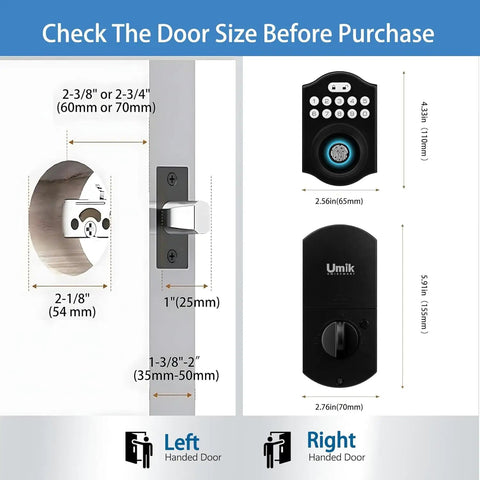 Keyless Smart Lock With Fingerprint And Passcode Plus Tuya App Control Auto Lock Fast 0.3 Second Unlock Stores Up To 100 Fingerprints Easy Do It Yourself Installation Ideal For Home Apartment And Airbnb dimensions