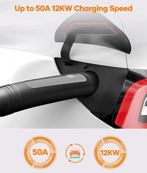 Top Notch 21 Foot Ev Charging Extension Cable 50 Amp 240 Volt Nacs Connector With Slick Lock Lever Delivers Fast 12Kw Level Two Juice for charging EV with 50A speed.
