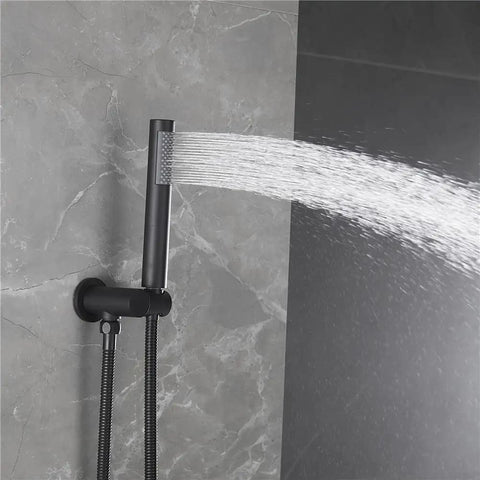 Matte Black Bathtub Faucet With Handheld Shower Sprayer, Stainless Steel Hose, Wall Mount Tub Filler Spout And Shower Valve Kit