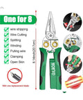 8 In 1 Wire Stripping Pliers With Built In Voltage Tester 12V To 250V, green and black multifunction electrician tool
