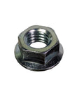 One Hundred Pack Of 1/4-20 Coarse Thread Zinc Plated Steel Hex Serrated Flange Nuts For Auto Work And Garage Projects Built Like Iron Hardware With Rust Resistant Finish And Simple Setup, showing close-up of a single nut.