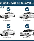 Image of Tesla Model S, Model 3, Model Y, and Model X vehicles, showing compatibility with Trail Tested J1772 To Tesla Charging Adapter Lock.