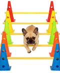 Backyard Dog Agility Hurdle Set With Ten 12.5 Inch Cones And Five 31.5 Inch Rods, dog jumping over modular obstacle course