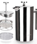 34oz 304 Stainless Steel French Press Coffee Maker with insulated double wall carafe and three layer filter system, extra screens