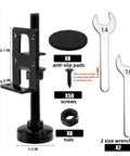 8 Pack Heavy Duty Adjustable Leveling Feet Set With Screws Lock Nuts And Wrench For Workbenches Cabinets Tables Shelves And Furniture Stable Level Anti Slip Pads Easy To Install, showing components and measurements.