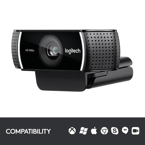 Hella Crisp 1080P HD Webcam For Smooth Streaming And Ridiculously Clear Video Recording With Autofocus And Dual Mics, black design.