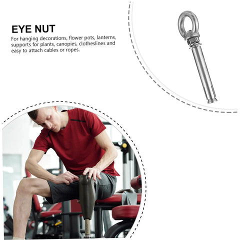 Stainless Steel Eyebolts And Ring Bolts Lifting Eyes Kit Five Piece Assorted Set For Home Garden Projects Built To Last Tough As Nails Rustproof Fasteners For Motors Cabinets Rigs And Outdoor Use eye nut shown with gym equipment use