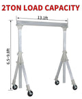 Pro Grade Lightweight Aluminum Gantry Crane, 2 Ton 4400 Lbs Capacity, adjustable height 6.5-9.8ft, 13.1ft width.