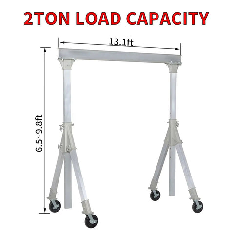 Pro Grade Lightweight Aluminum Gantry Crane, 2 Ton 4400 Lbs Capacity, adjustable height 6.5-9.8ft, 13.1ft width.