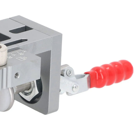 Heavy Duty Aluminum Alloy Dowel Jig Kit With Precision Drill Bits, Bang On Target woodworking hole guide locator close-up view.