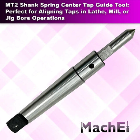 MT2 Morse Taper Shank Spring Loaded Center Tap Guide Tool for tap alignment with a polished metal finish and spring feature.