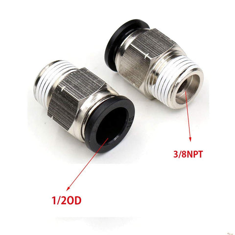 One Half Inch Push To Connect Air Fittings Quick Connect To Three Eighths NPT Male Straight Two Pack Works With Air And Water No Freezing