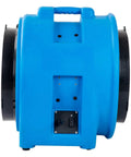 Side view of a 16 Inch Axial Blower Exhaust Fan with 1HP motor, plastic housing, suitable for ventilation in tight industrial spaces.
