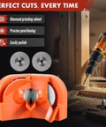 Total Beast Dual Wheel Drill Bit Sharpener Knocks Out Dull Edges On HSS Carbide And Masonry Bits Lightning Fast Portable Diamond Grind Rig with diamond wheels and orange body