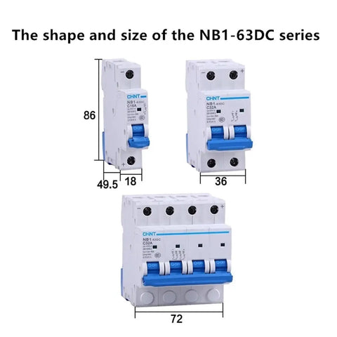 Heavy Duty Dc Circuit Breaker Featuring Digital Timer For Solar Pv Panels And Photovoltaic Installations Rated For 500V To 1000V dimensions and models shown.