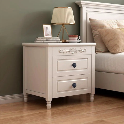 Nightstand with Matte Black Round Cabinet Knobs 10 Pack Zinc Alloy With Floral Design 1.4 Inch Diameter Drawer Knobs