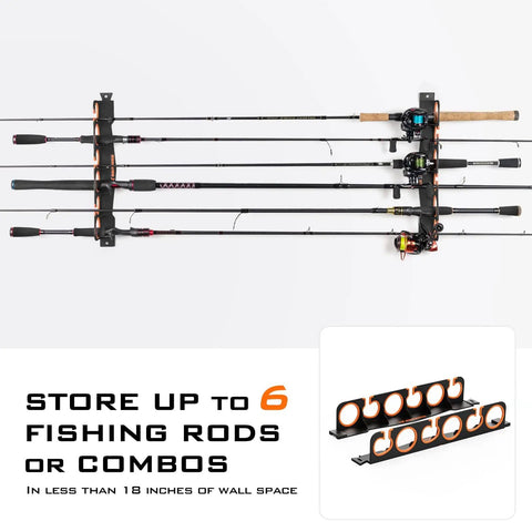 Fishing Rod Holder For Garage Or Wall Or Ceiling Mount, A Heavy Duty Rack That Keeps Your Rods Safe And Tidy, Stores Up To Six Rods