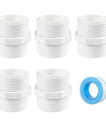 Five Pack 1-1/2 Inch PVC Pipe Fittings Hex Nipple G1-1/2 X G1-1/2 Male Thread Coupling Connector Kit with 10m Sealing Tape