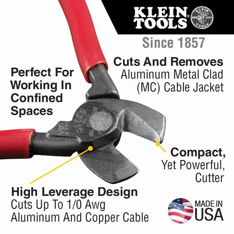 Sleek Six Point Five Inch Compact Cable Cutter Featuring High Leverage Action For Hella Easy Aluminum And Copper Wire Snipping With Zero Mechanical Hassle And Top Shelf American Forged Steel, cutting aluminum cable jacket.