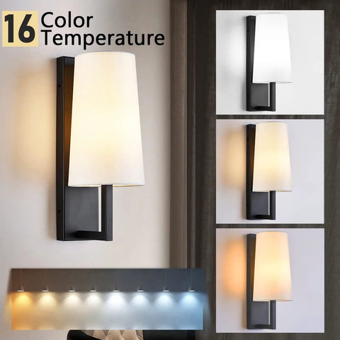 Cordless Two Pack Rechargeable Wall Sconces With Remote, No Drill Installation, various LED color temperatures shown.