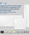 Two Pack 2x2 Foot LED Flat Panel Light With Backlit 4550 Lumens 35W CCT 3000K To 5000K Dimmable 2.4G Wireless Control options