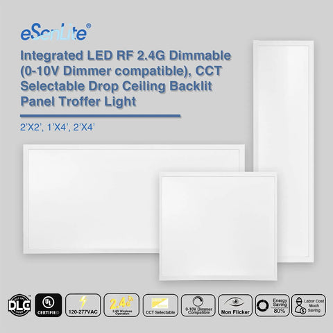 Two Pack 2x2 Foot LED Flat Panel Light With Backlit 4550 Lumens 35W CCT 3000K To 5000K Dimmable 2.4G Wireless Control options
