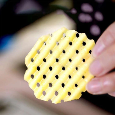 Yellow wave waffle crinkle cutter for potatoes; kitchen slicer tool