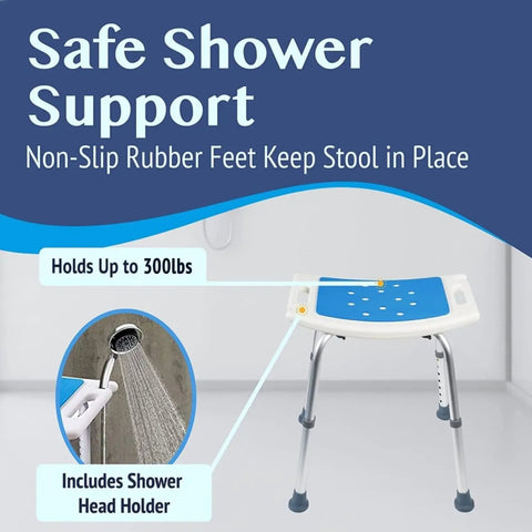 Shower Seat Inside Shower Adjustable Bath Stool With Handles Medical Shower Chair For Seniors Elderly Handicap And Disabled Easy Assembly Sturdy Lightweight Frame Supports Up To 350 Pounds features non-slip feet and shower head holder