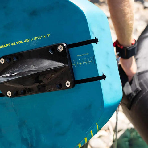 Wing Craft V2 Wingsurf Foil Board 50 L base with fin attachment, showing compact quick planing design and stable pumping features