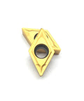 Two gold-coated DCMT diamond carbide turning inserts with center bore for lathe holder