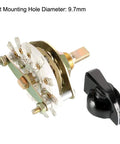 Band Selector Rotary Switch 1 Pole 7 Position With Knob For Panel Mount, 8 Pin, 9.7mm Mount Hole, 6mm Shaft, Includes Black Plastic Knob