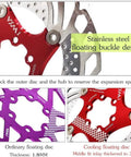 YBEKI floating disc brake rotor set, red and purple colors, 140/160/180/203mm, 6-bolt stainless steel floating design