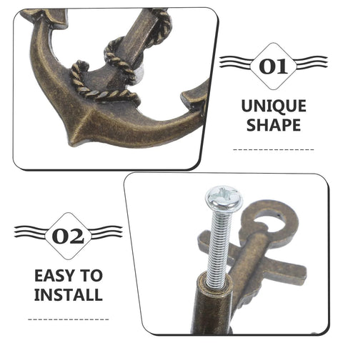 Close-up of Vintage Ship Wheel Anchor Cabinet Pulls Set Of 4, showing unique shape and easy installation feature.