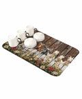 High Absorbency Diatom Mud Dish Drying Mat For Kitchen Counter And Sink, Vintage Country Flowers Brown Wood Grain, cups and dishes