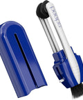 Front view of Peeps eyeglass lens cleaner with blue case and retractable silver wand with brush
