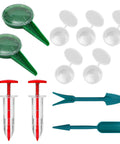 Compact Mini Handheld Seed Spreader Kit with four seeders, two shovels, and five seed boxes for precise sowing of lettuce, spinach, carrot, grass, and more.