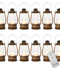 12-Pack Bronze Mini Lanterns With Remote Control, 5.1 inch tall vintage Western lanterns for Christmas table centerpieces, Halloween