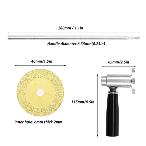 Inside Pipe Cutter Kit For PVC And ABS Pipes With Diamond Grit Wheel Adjustable Cutting Depth Handle Included Ideal For Impact Drivers And Clean Inside Cuts components with dimensions