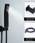 Matte Black 12 Inch Rainfall Shower Head System With Handheld Square Shower Head and adjustable wall mount holder
