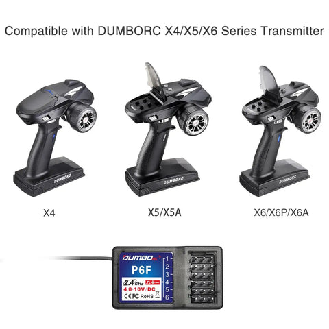 Six Channel 2.4GHz RC Receiver With FHSS Anti Interference Tech For X4 X5 X6 Transmitters, compatible with DUMBORC models.