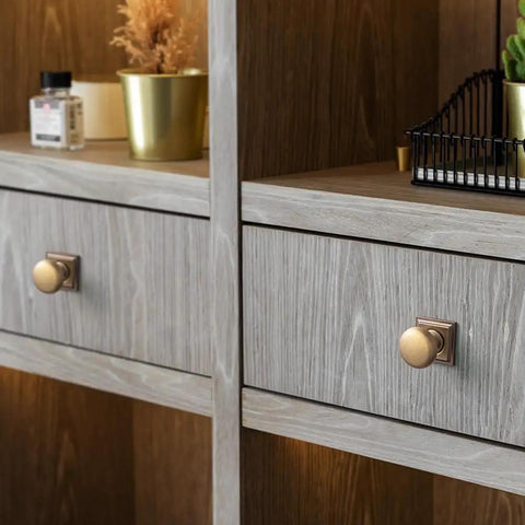 Brushed Brass Cabinet Knob With Backplate Six Pack Zinc Alloy Durable Single Hole Center Mount Pull Hardware for kitchen drawers